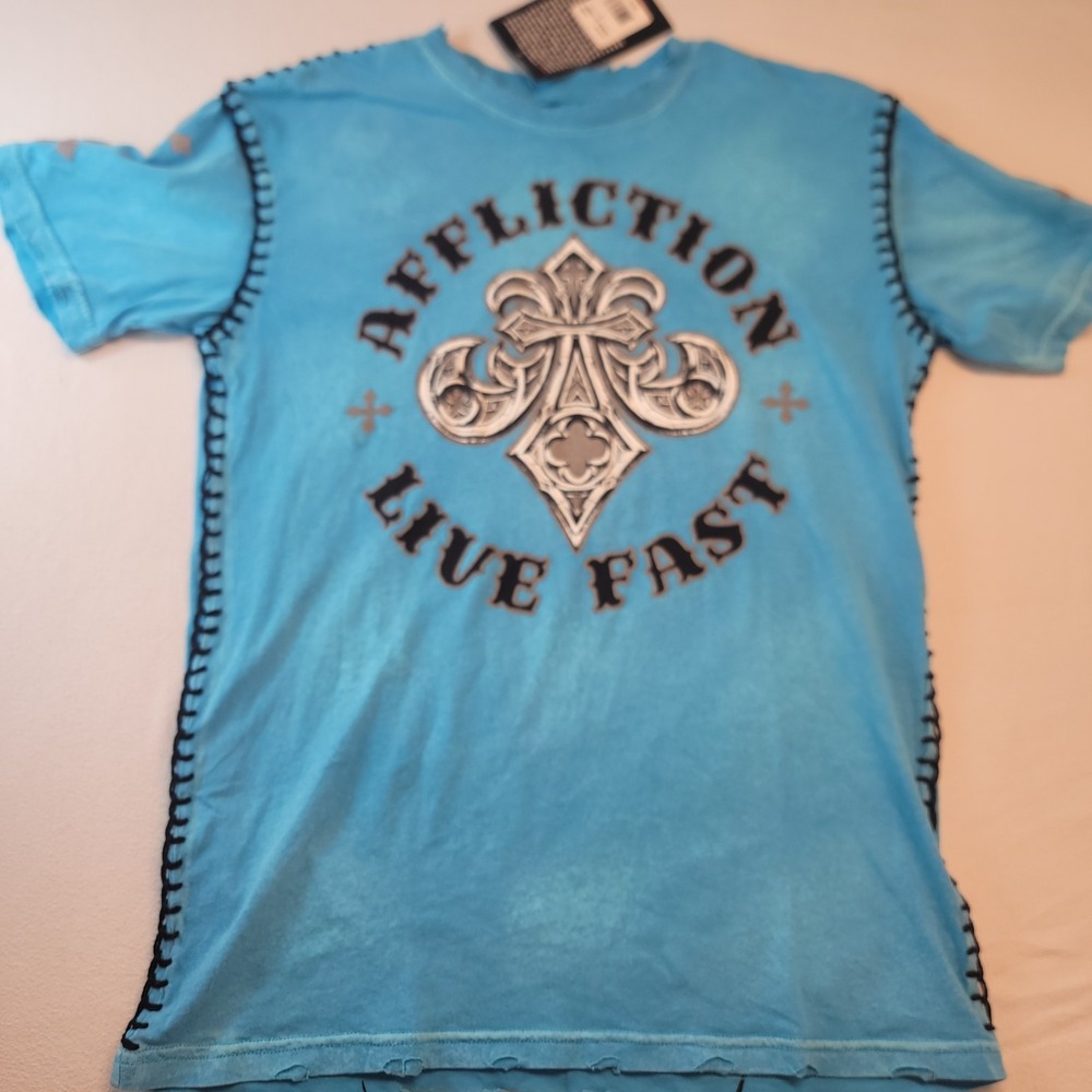 NWT Vintage Afliction Live Fast T Shirt Adult Small All Over Print Wings Grunge